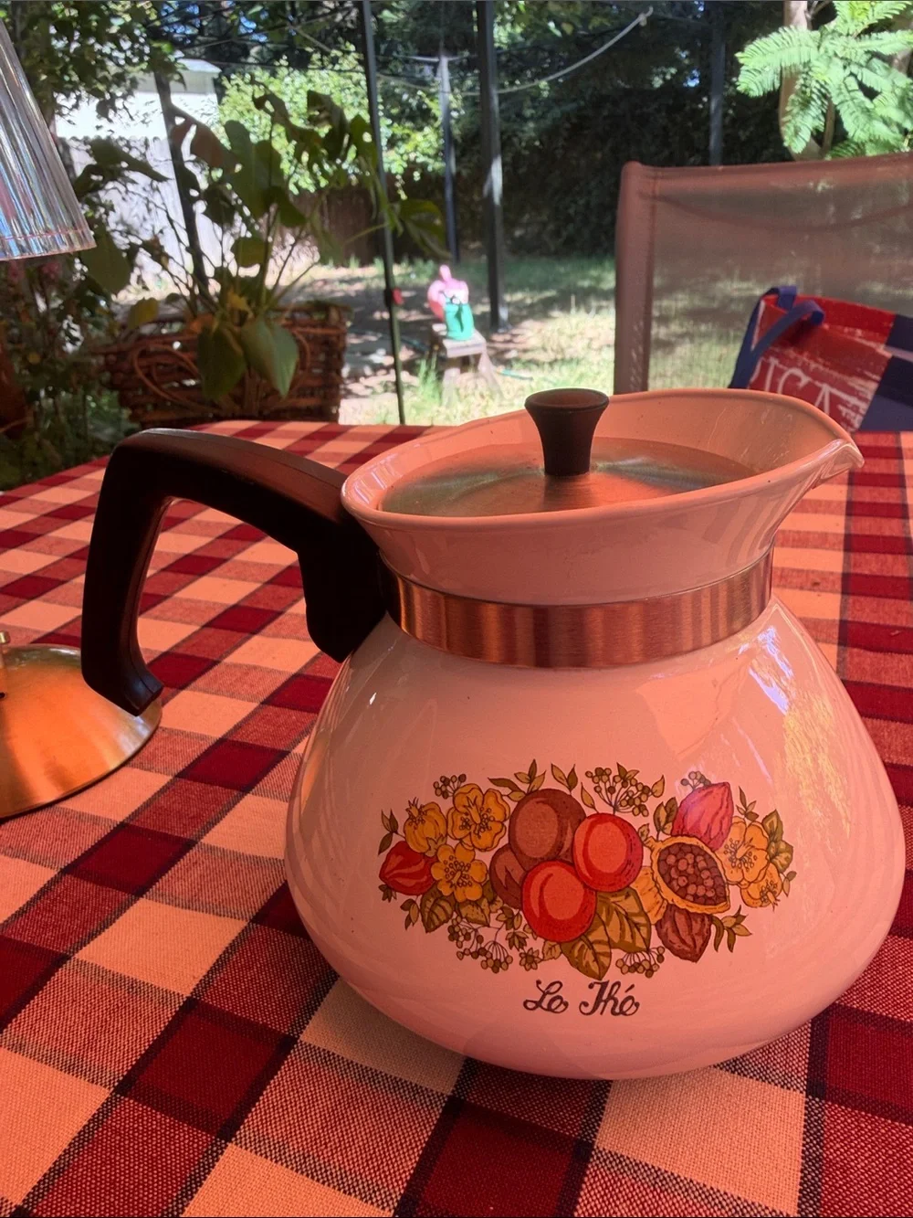 Floral Enamel Coffee Kettle with Black Handle